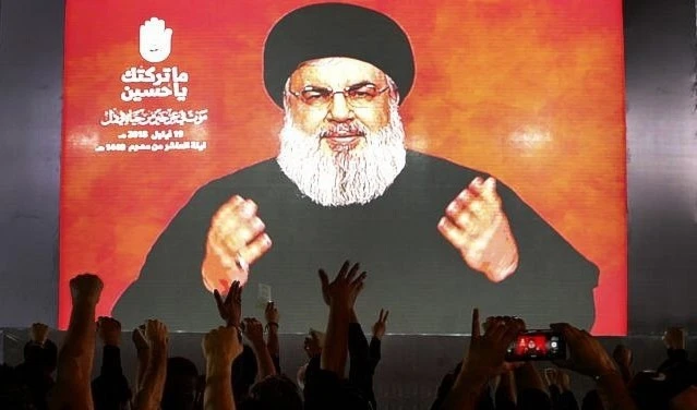 El líder de Hizbullah, Sayyed Hassan Nasrallah, habla sus seguidores por medio de una comparecencia televisiva.