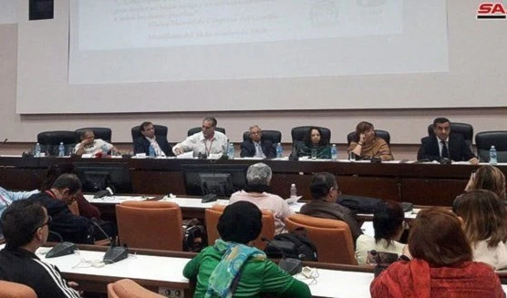 El Embajador de Siria en Cuba, Idris Mayya, efectuó una intervención en la primera sesión del evento que se celebró bajo el título: “La firmeza y victoria de Siria en su lucha antiterrorista y su impacto sobre el reequilibrio del mundo”.