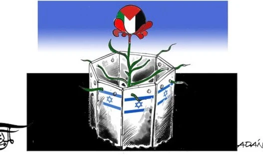 Flor Resistente. Caricatura: Adán / Al Mayadeen Tv Español