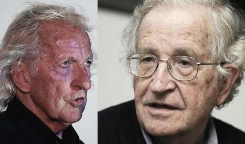 Politólogo Noam Chomksy (derecha) y el periodista John Pilger.