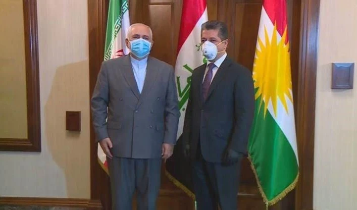 Encuentro entre el canciller iraní, Mohammad Javad Zarif, y el presidente del gobierno regional de Kurdistán, Masrour Barzani.