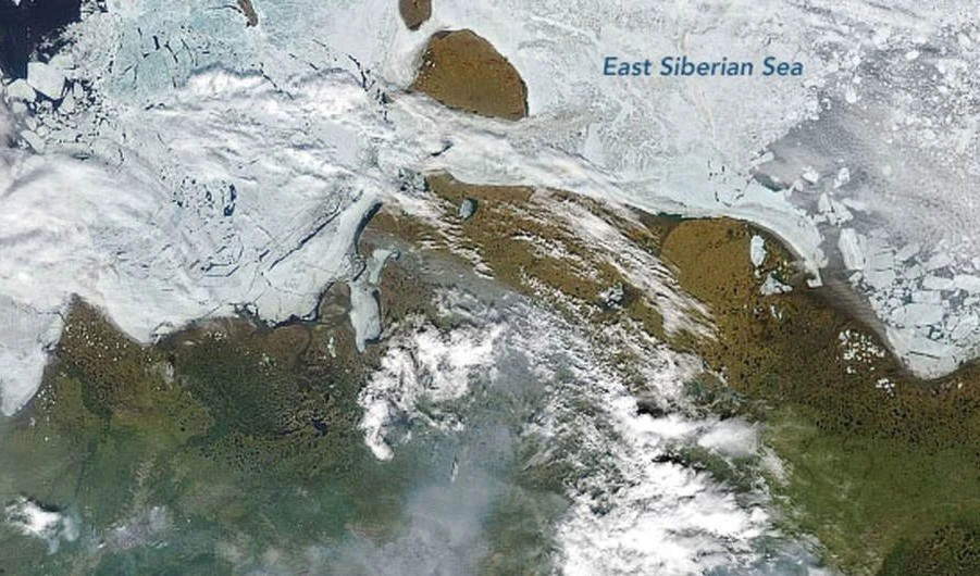 NASA Earth Observatory Incendios forestales en Siberia en 2020 vistos desde el espacio.