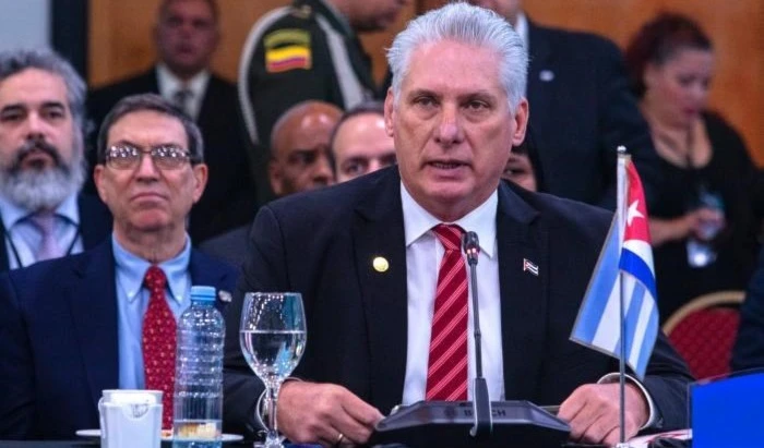 El presidente de Cuba, Miguel Díaz-Canel Bermúdez durante su discurso en la VII Cumbre de jefes de Estado y de Gobierno de la Comunidad de Estados Latinoamericanos y Caribeños (Celac).
