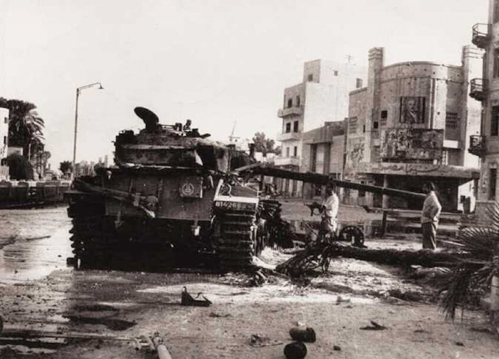 Tanque israelí destruido.