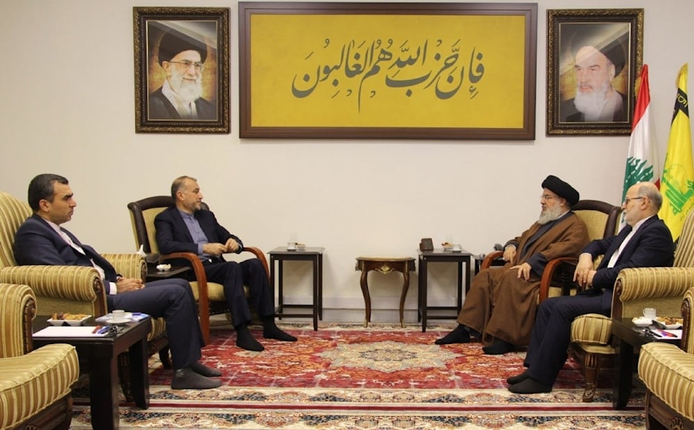 Encuentro entre el secretario general de Hizbullah, Sayyed Hassan Nasrallah, y el canciller de Irán, Hossein Amir Abdullahian.