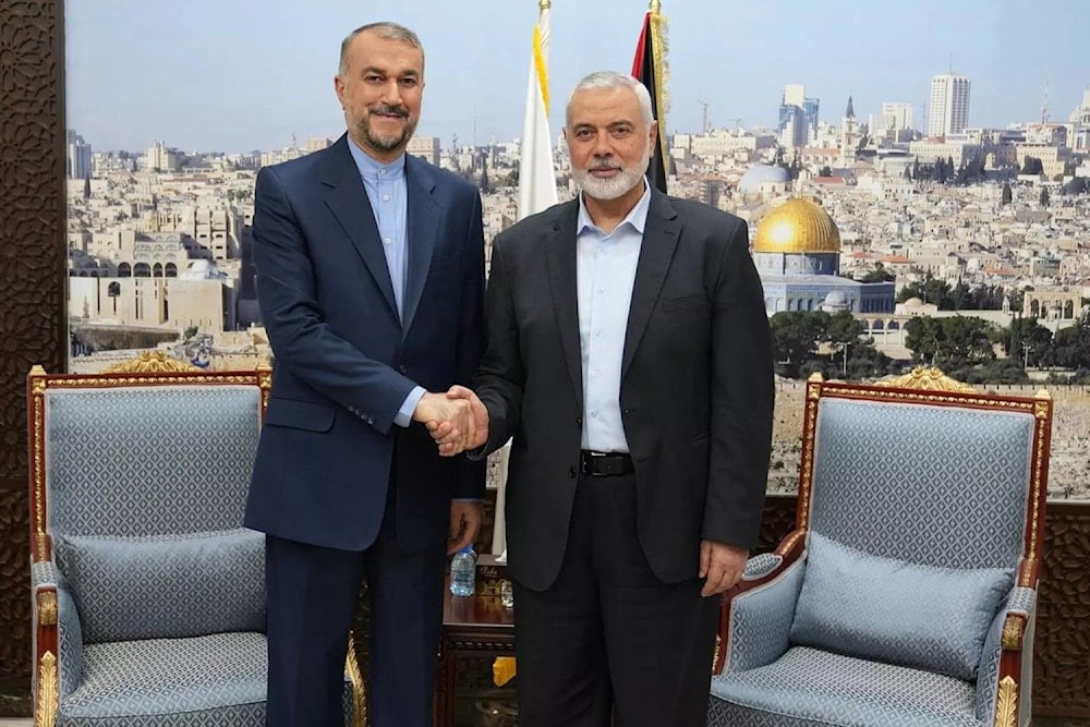 El jefe del Buró Político de Hamas, Ismail Haniyeh y el Ministro de Relaciones Exteriores iraní, Hossein Amir Abdullahian.