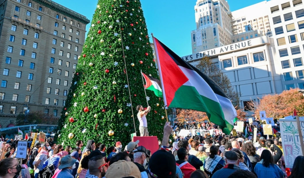 Enarbolan en árbol de Navidad de EE.UU. bandera de Palestina. Foto: Anadolu