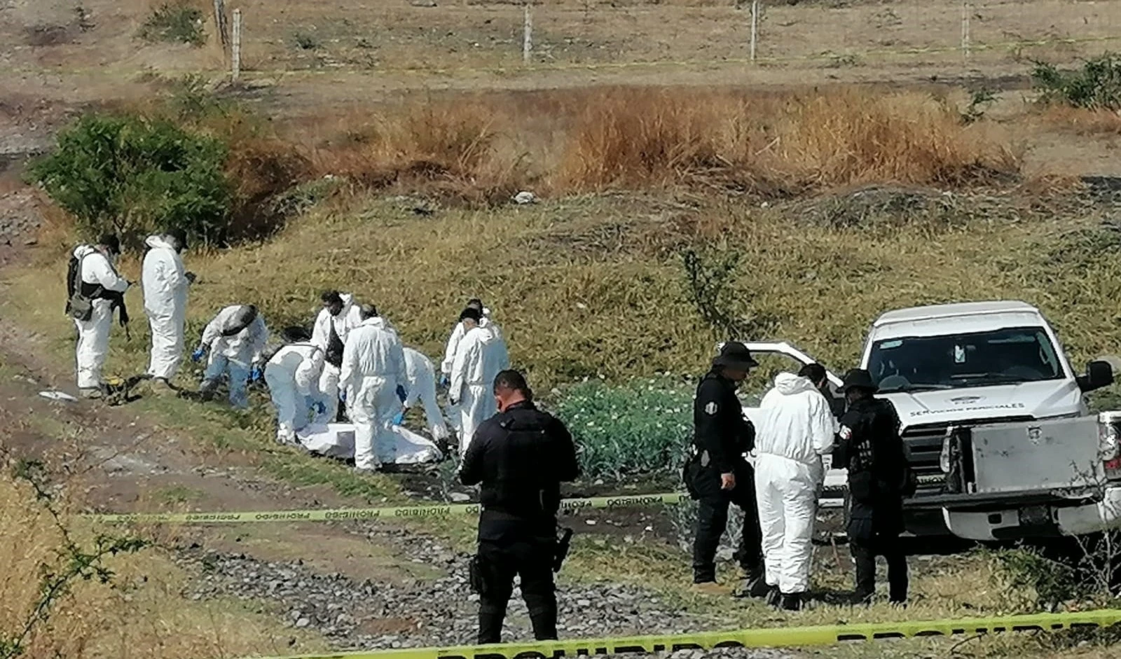 La policía de Michoacán opera en el lugar donde fueron encontrados los cadáveres.