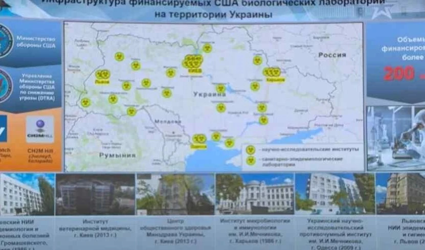 Mapa donde aparecen ubicados los laboratorios biológicos estadounidenses en Ucrania.
