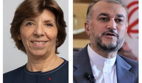El ministro de Relaciones Exteriores iraní, Hossein Amir-Abdollahian, y  su homóloga francesa, Catherine Colonna.