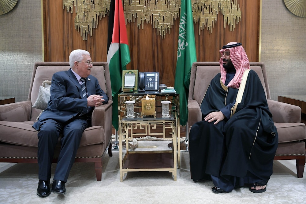 Presidente de la Autoridad Palestina, Mahmoud Abbas y el Príncipe heredero de Arabia Saudita, Mohammad Bin Salman, 19 de febrero 2019. (Foto: WAFA)