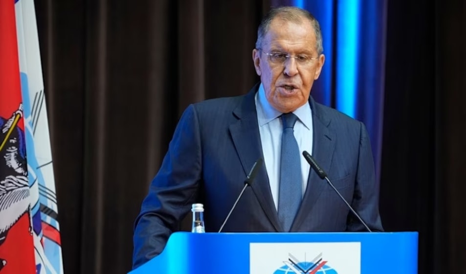 El ministro de Relaciones Exteriores de Rusia, Sergey Lavrov, durante un discurso en el Instituto Estatal de Relaciones Internacionales de Moscú.