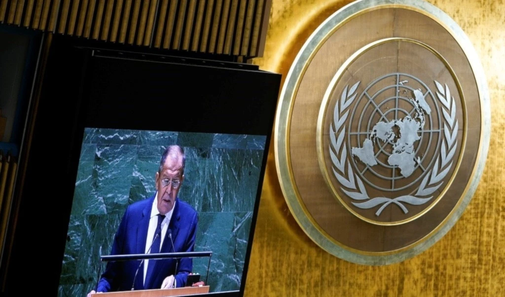 El canciller ruso Serguei Lavrov en la Asamblea General, 23 de septiembre 2023. (Foto: AP)