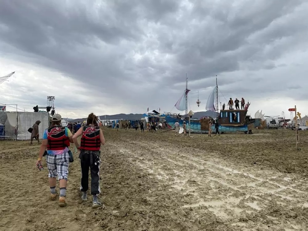 La lluvia provocó agitación en el festival Burning Man, en EE.UU. Foto: AFP.