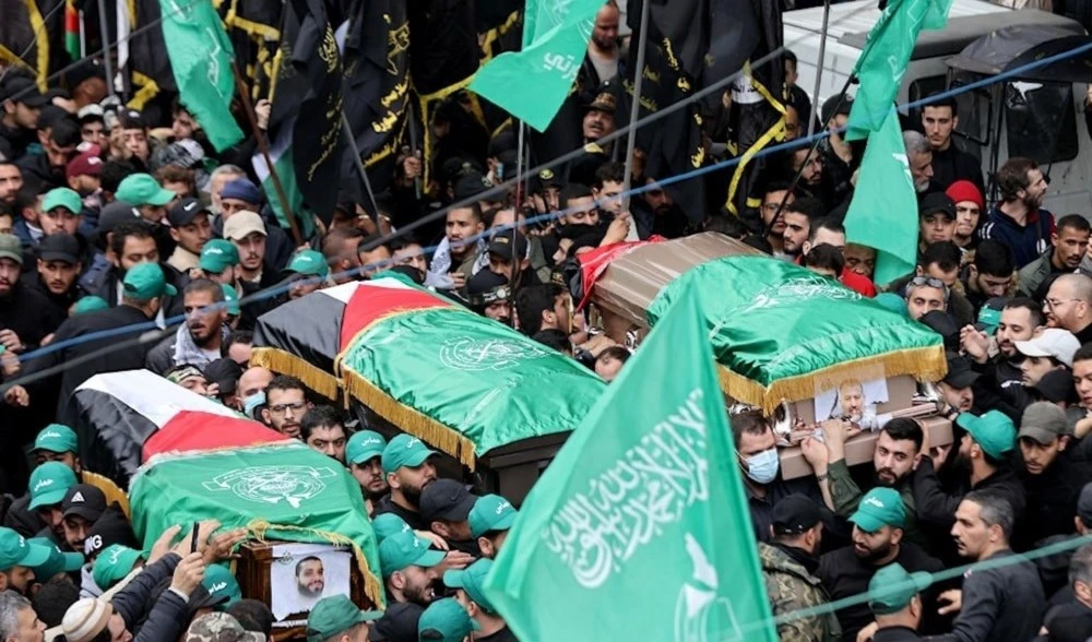 Funeral de Saleh Al-Arouri y sus compañeros en Beirut.