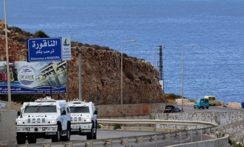 Vehículos de la FINUL en la zona costera de Ras Naqoura, en Líbano.