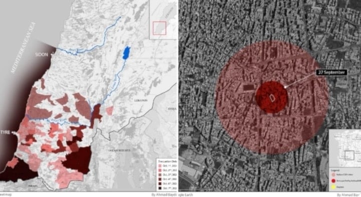 AI confirmó que los avisos emitidos por el “ejército” israelí a los residentes de la densamente poblada zona sur de Beirut contenían mapas engañosos.