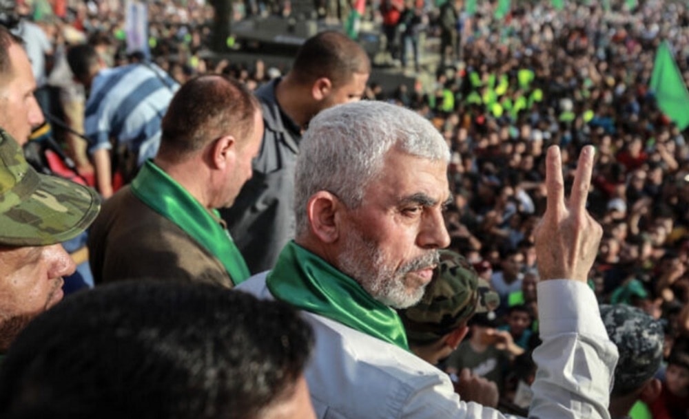 Mártir Yahya Sinwar durante una reunión en Beit Lahia, norte de la Franja de Gaza. 30  de mayo de 2021 (Foto: AFP)