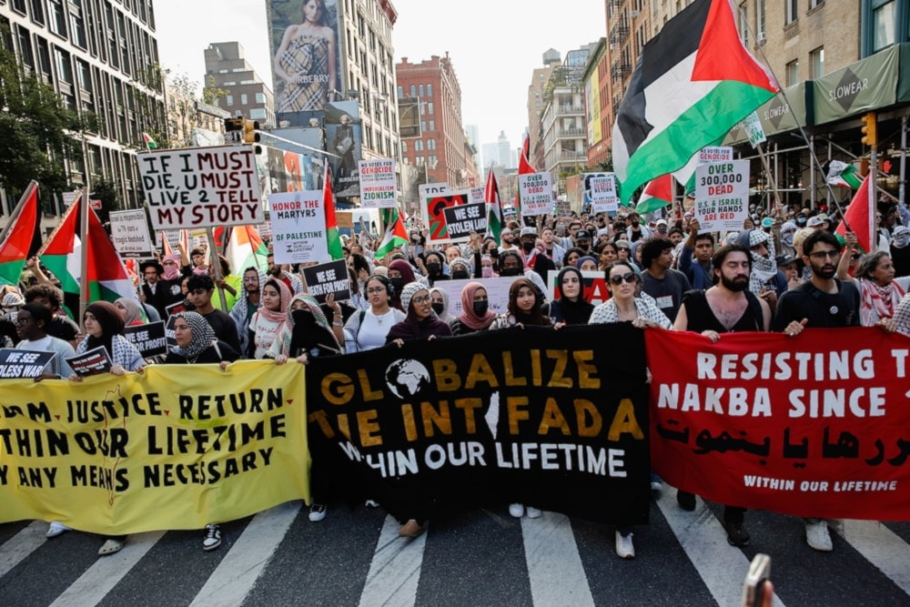 Imágenes de las protestas en Manhattan, el 7 de octubre de 2024. Foto: AP