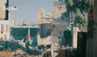Las Brigadas Al-Qassam apuntan contra vehículos y soldados israelíes en el eje de incursión en el centro de Beit Lahia, al norte de la Franja de Gaza. (Foto: Reistencia palestina)