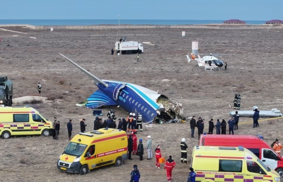 Lugar del accidente del avión azerbaiyano cerca de la ciudad de Aktau, en Kazajstán.