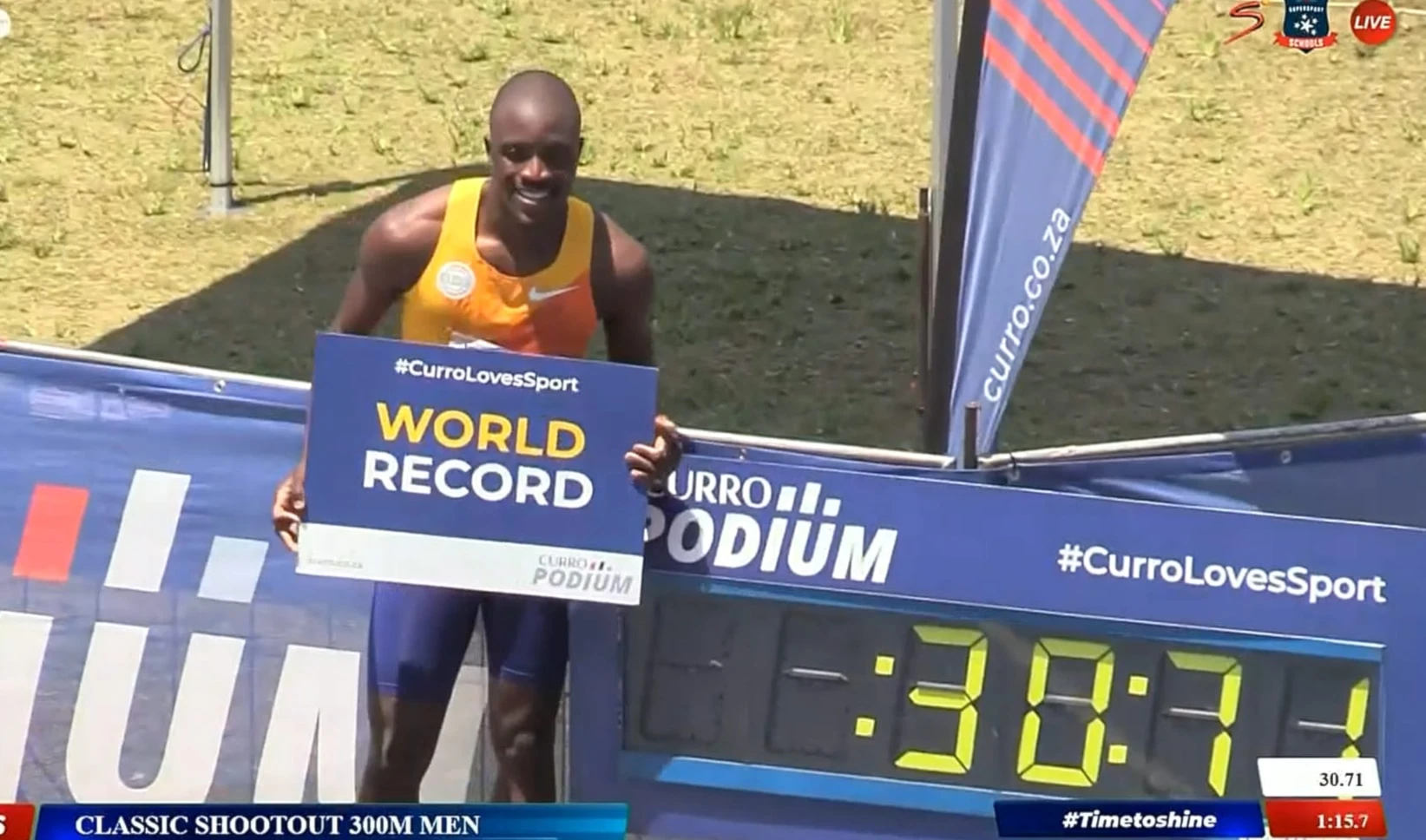 Récord mundial para velocista Tebogo en carrera de 300 metros.