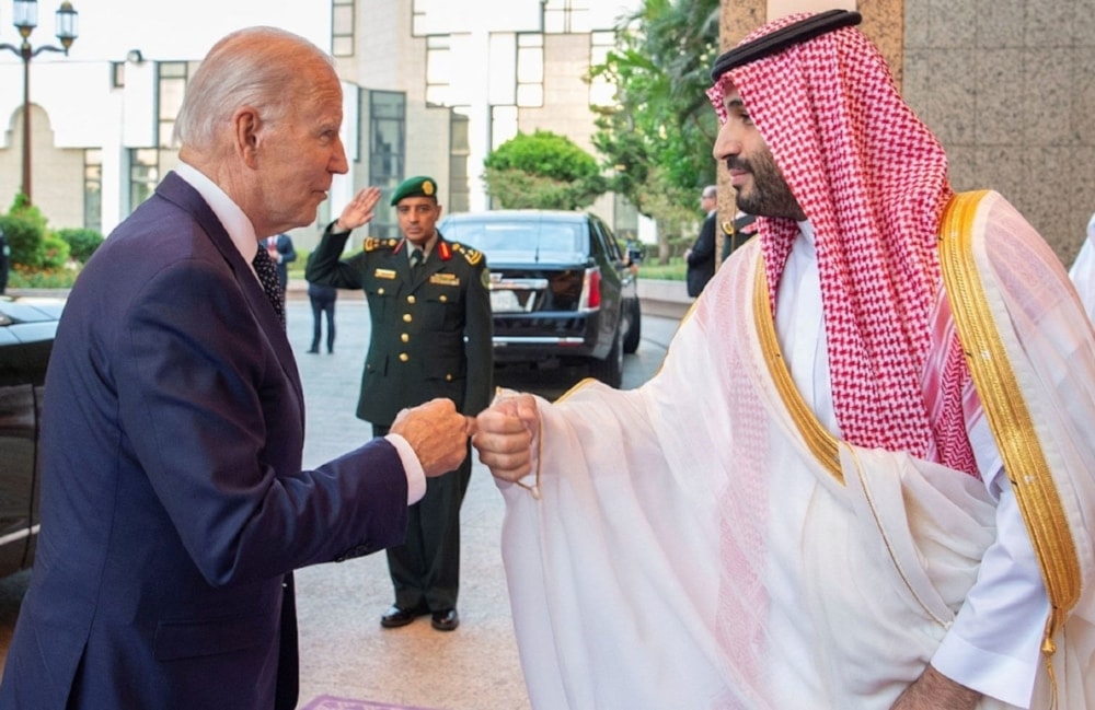 El príncipe heredero de Arabia Saudita, Mohammad bin Salman, durante su reunión con el presidente de Estados Unidos, Joe Biden.