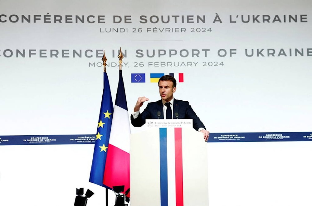 Emmanuel Macron al término de la conferencia internacional destinada a reforzar el apoyo occidental a Ucrania, en el Palacio del Elíseo, el 26 de febrero de 2024.