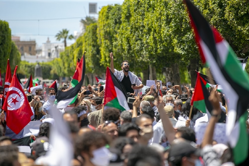 Manifestación tunecina en apoyo a Palestina. 