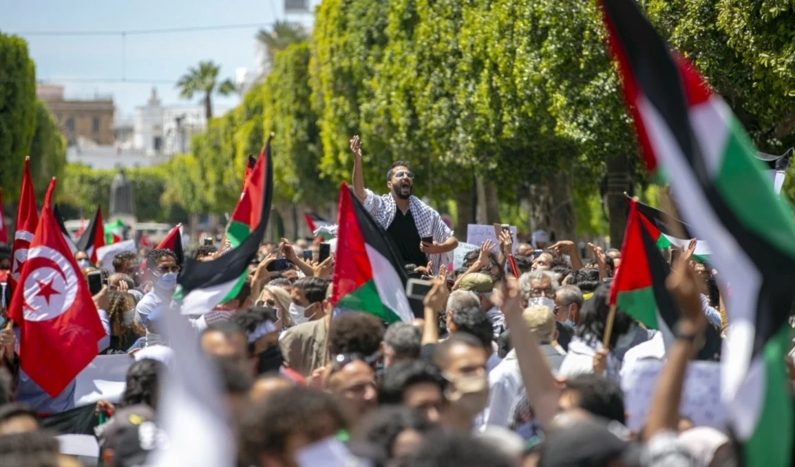 Manifestación tunecina en apoyo a Palestina.