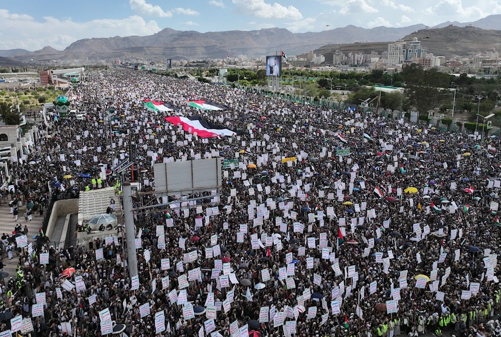 Marcha de Solidaridad con palestina en Saná, Yemen.