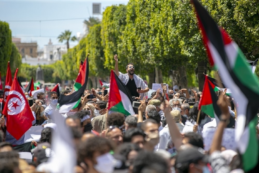 Manifestación juvenil de apoyo a Palestina en Túnez. 