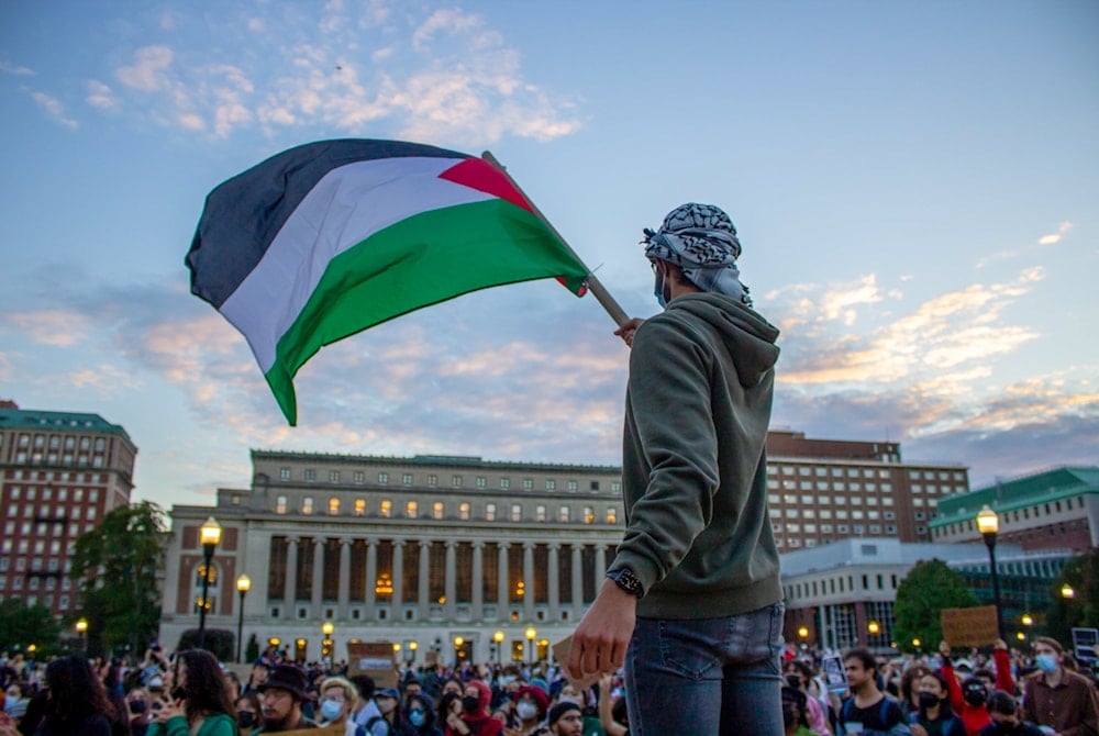 Manifestación en apoyo a Palestina en el campus de la Universidad de Columbia.