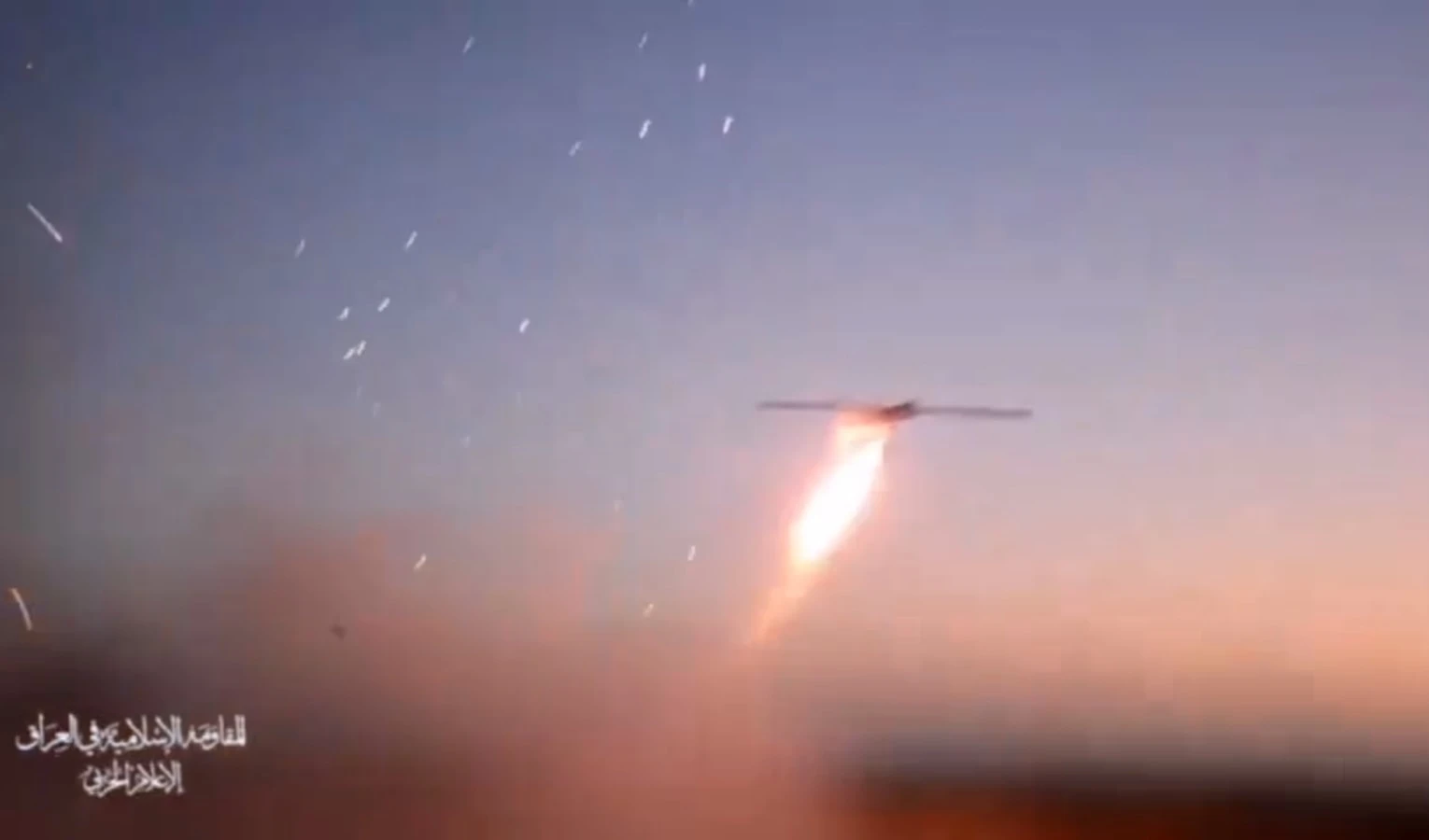 Escenas del ataque con drones al aeropuerto de Haifa publicadas por la Resistencia iraquí.