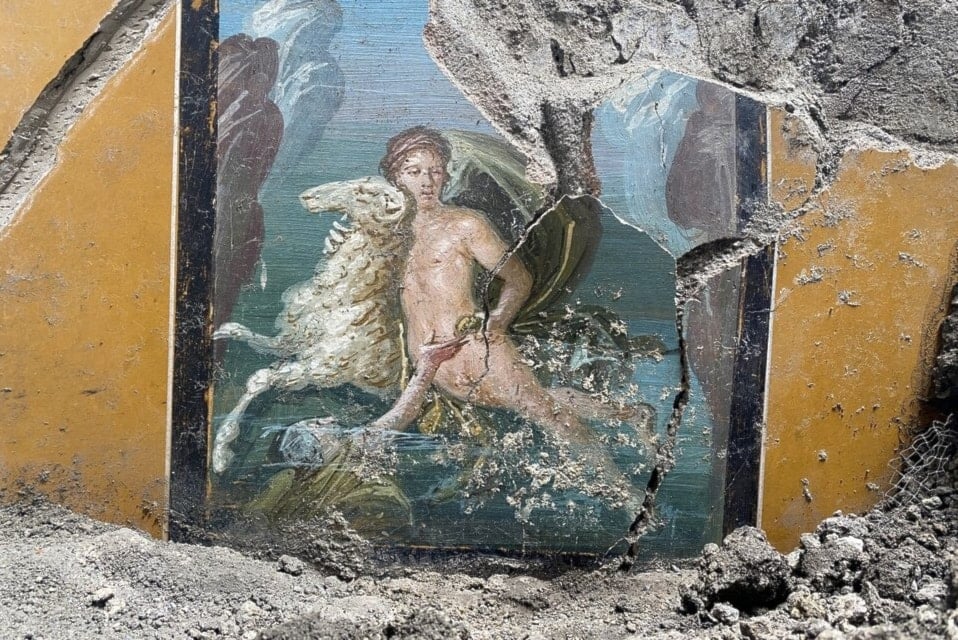 Hallan fresco del mito de Frixo y Hele en Pompeya, Italia. Foto: AFP.