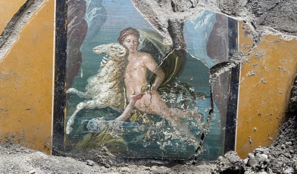 Hallan fresco del mito de Frixo y Hele en Pompeya, Italia. Foto: AFP.