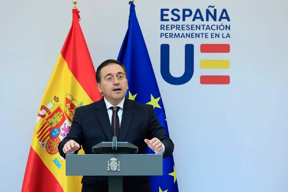 Ministro de Asuntos Exteriores de España, José Manuel Albares, en Bruselas. 27 de mayo de 2024