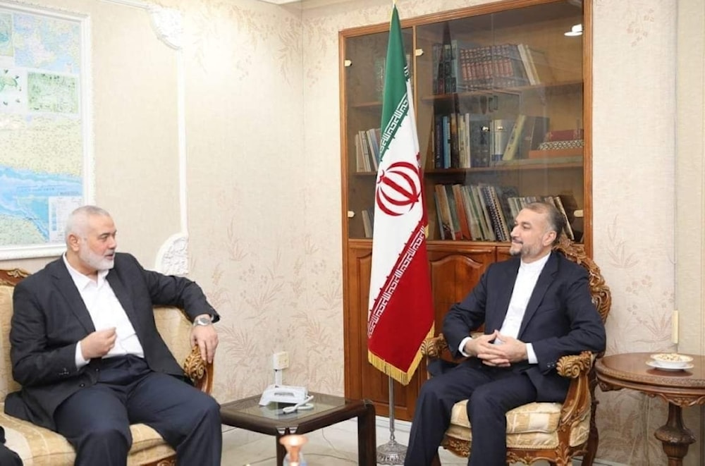 El jefe del Buró Político de Hamas, Ismail Haniyeh, y el ministro de Relaciones Exteriores de Irán, Hossein Amir Abdullahian durante un encuentro reciente.