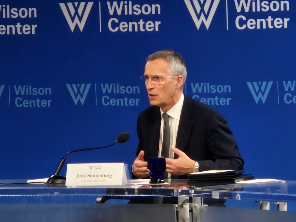 Secretario ejecutivo de la OTAN, Jens Stoltenberg, en Centro Wilson de Washington.(Resdes sociales)