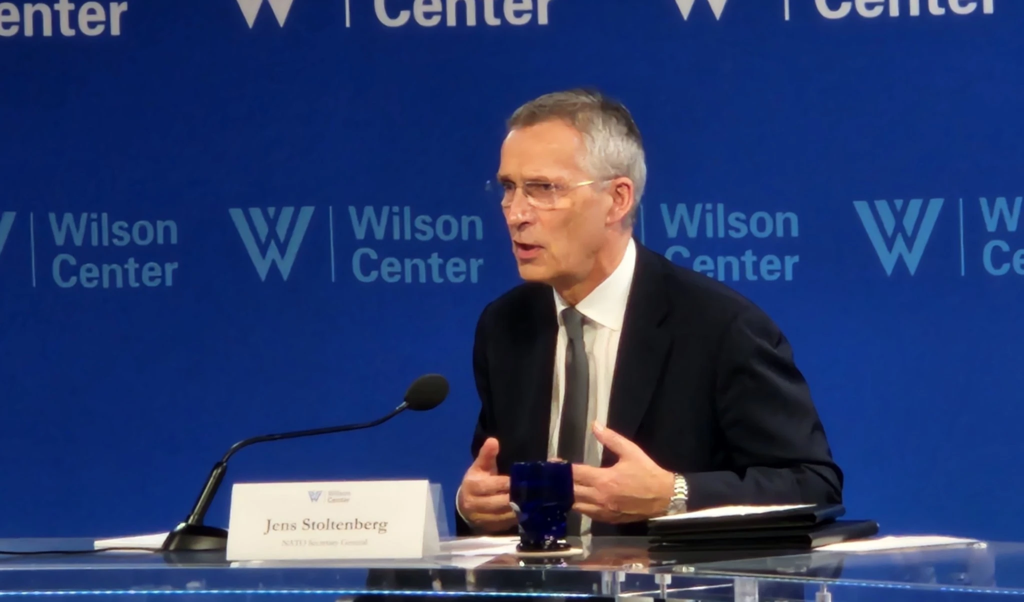 Secretario ejecutivo de la OTAN, Jens Stoltenberg, en Centro Wilson de Washington.(Resdes sociales)