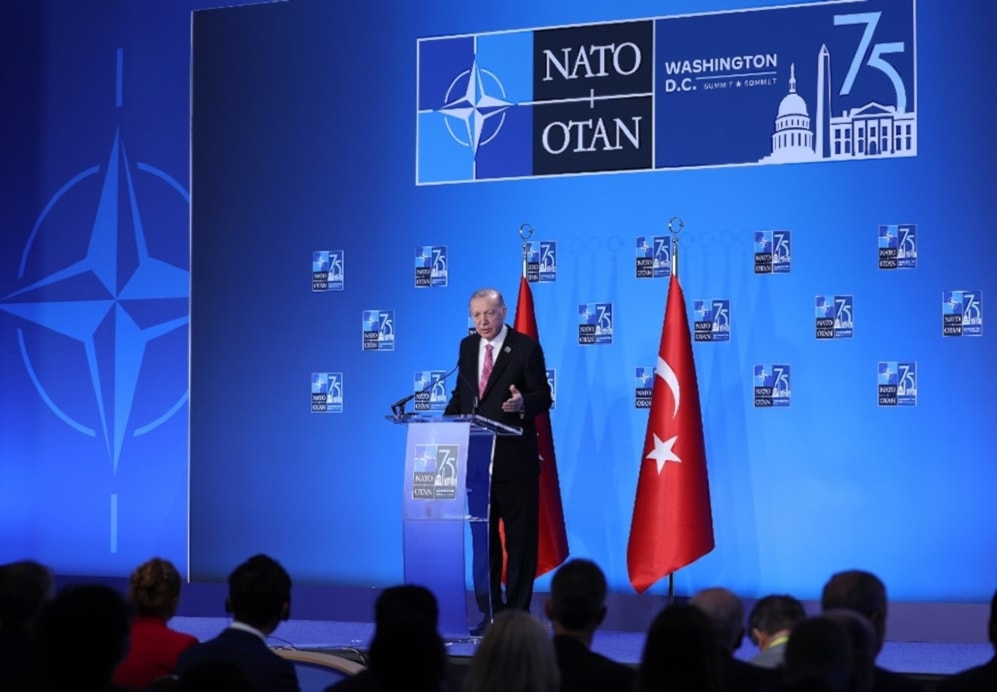 El presidente de Turquía, Recep Tayyip Erdogan durante la cumbre de la OTAN en Washington.