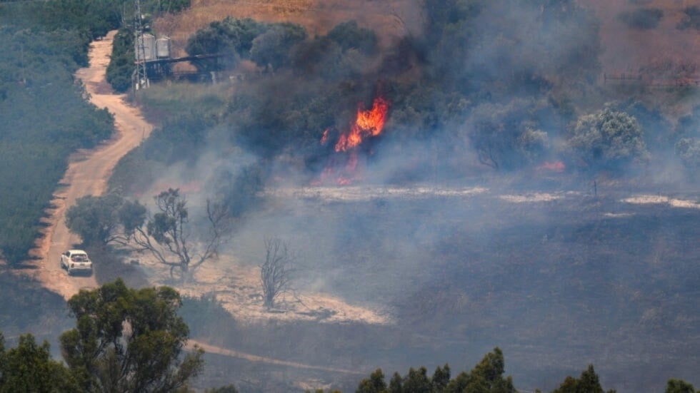 Incendio en los asentamientos del norte de Palestina ocupada debido a los ataques de Hizbullah, el 18 de junio de 2024. Foto: Reuters