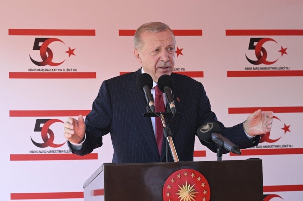 Erdogan habla en ceremonia en la República Turca del Norte de Chipre, 20 de julio 2024 (AA PHOTO)