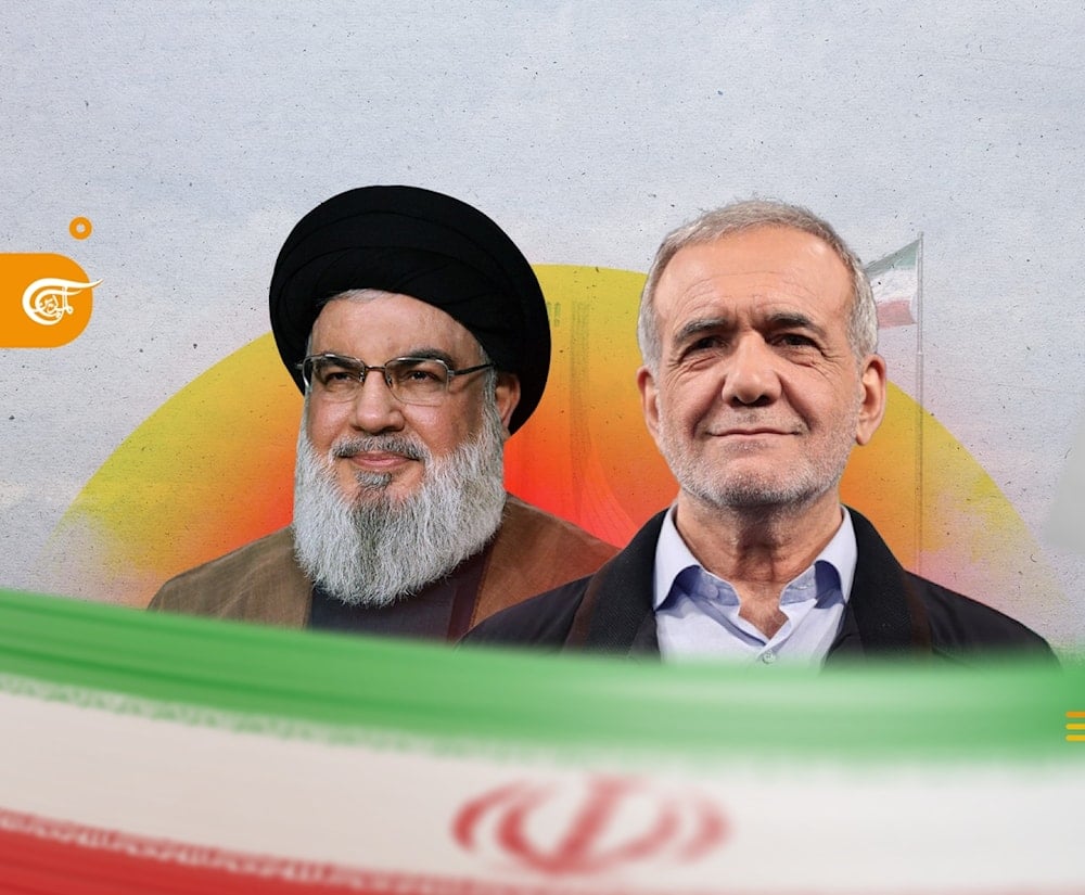 Presidente electo de Irán, Masoud Pezeshkian, y secretario general de Hizbullah, Hassan Nasrallah