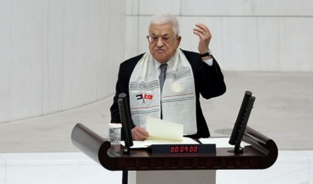 El presidente de la Autoridad Nacional Palestina, Mahmud Abbas, durante un discurso ante el Parlamento de Turquía, este 15 de agosto de 2024.