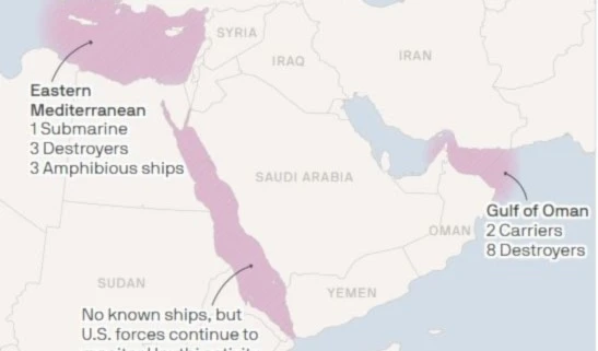 El sitio web estadounidense Axios publica un mapa de la distribución de los buques de guerra estadounidenses en la región de Medio Oriente.