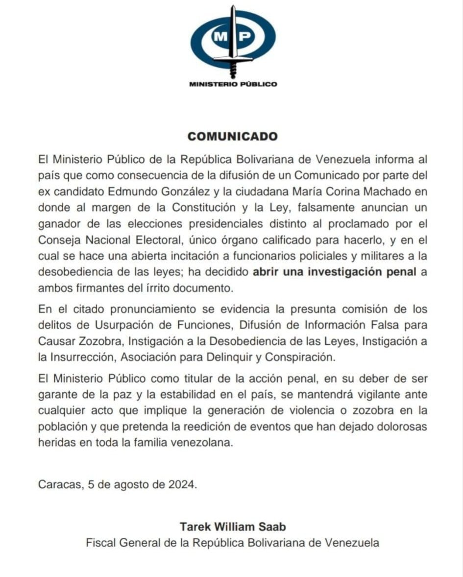 Venezuela abre investigación contra derechistas usurpadores de la ley