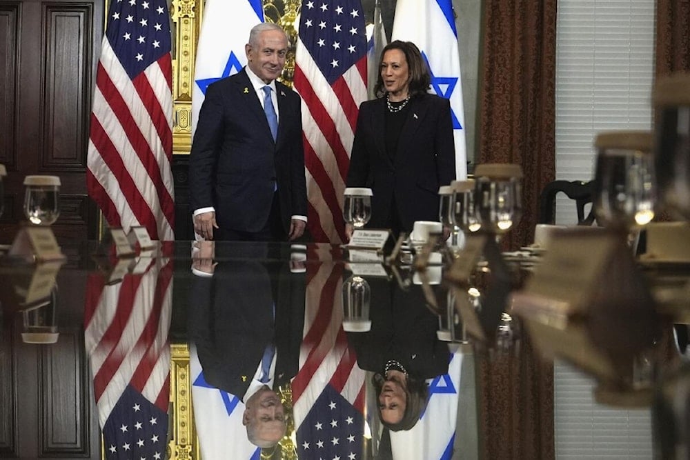 La vicepresidenta de Estados Unidos y candidata demócrata a las elecciones presidenciales, Kamala Harris, y el primer ministro de ocupación israelí, Benjamín Netanyahu. 