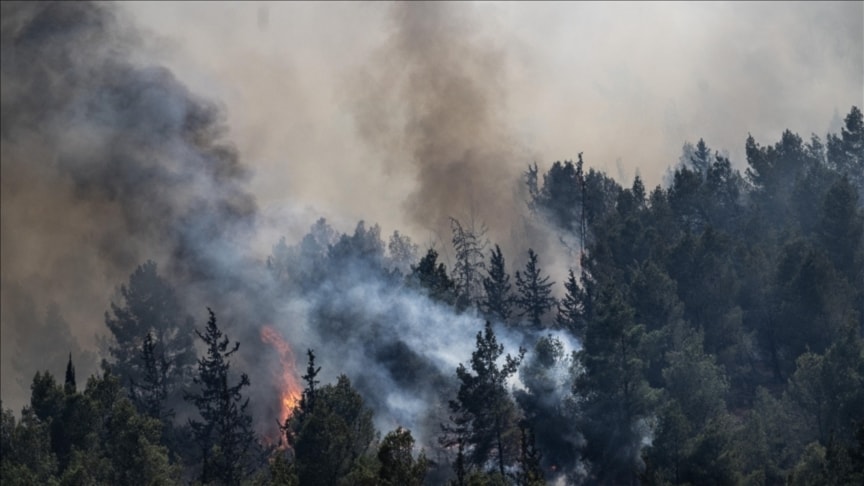 Incendios causados por impactos de misiles lanzados por Hizbullah contra los territorios palestinos ocupados cercanos a la frontera con Líbano.