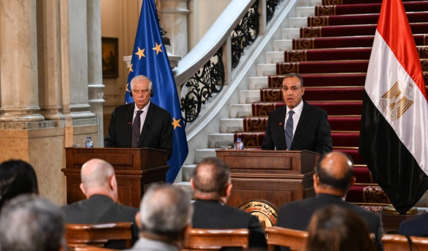 Conferencia de prensa conjunta en El Cairo entre el el alto representante de la Unión Europea para Asuntos Exteriores y Política de Seguridad, Josep Borrell.y el ministro de Relaciones Exteriores de Egipto, Badr Abdelatty.